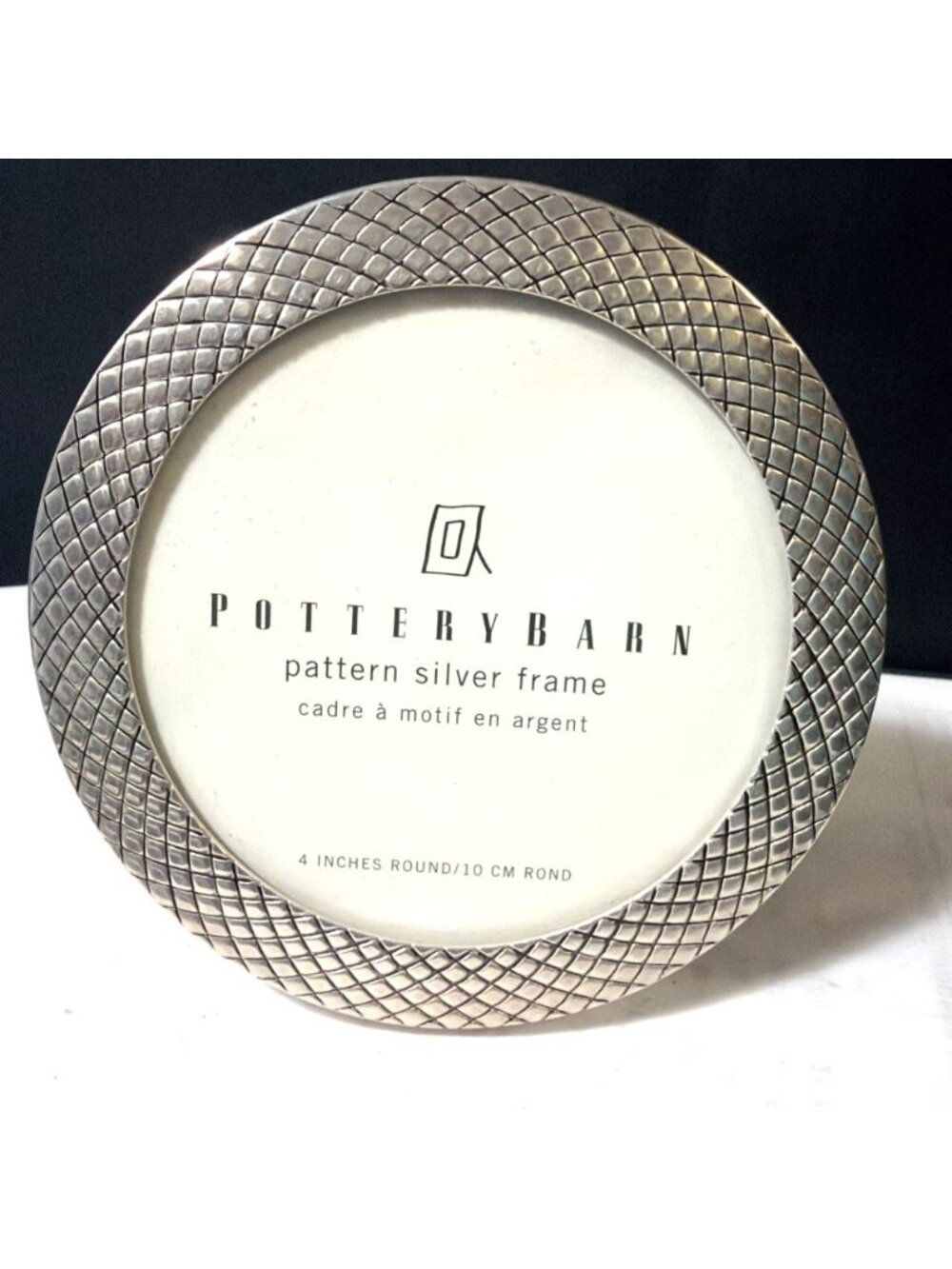 Potterybarn Round Picture Frame 4" Diameter Pattern Silver Frame Table Top